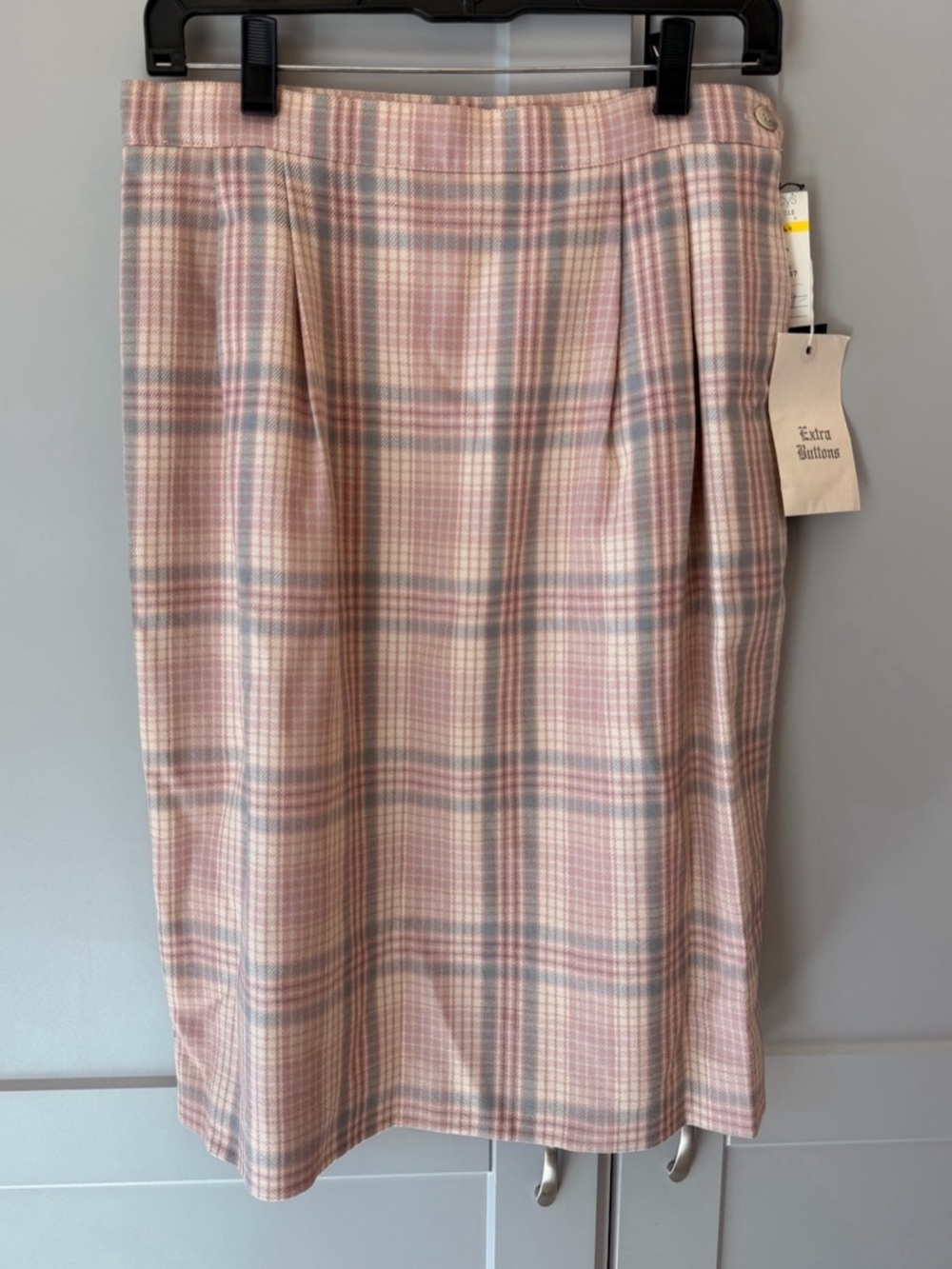 Vintage 80s 90s Charter Club Pastel Plaid 100% Wool Midi Skirt NWT Made USA 10